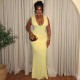 Sexy V Neck Sleeveless Pleated Maxi Dress GANY-HB35