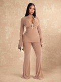 Deep V  Neck Long Sleeve Two Piece Pants Set GZIY-6365