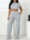 Solid Color Short Sleeve Wide Leg Pants 2 Piece Set HNIF-MC018