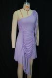 Solid Color Single Shoulder Ruffles Midi Dress GANY-LB1705