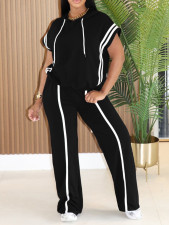 Stripe Patchwork Sleeveless T Shirt Sport Pant Suit HNIF-MC016