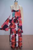 Ruffles Sling Print Patchwork Maxi Dress GANY-LB2787