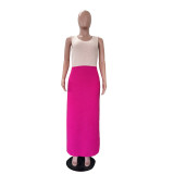 Color Block Sleeveless Knits Long Dress TR-1357