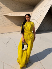 Solid Color Pleated Maxi Dress GANY-1515