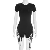 Solid Color Short Sleeve Rib Mini Dress GDSF-J26RP027