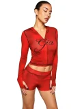 Long Sleeve Print Hooded Top Two Piece Shorts Set CH-26011