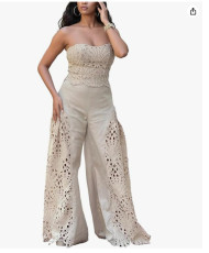 Lace Hollow Out Tube Top Two Piece Pants Set OLYF-6196