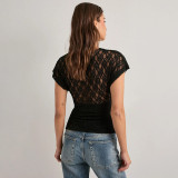 V Neck Lace Short Sleeve T Shirt GSBW-J26TP051