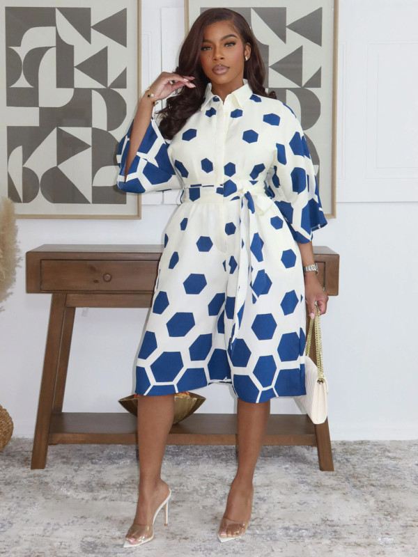 Lapel Print Half Sleeve Loose Romper GYLY-11123