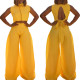 Solid Color Sleeveless Backless Tops Two Piece Pants Set OLYF-1971