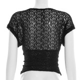 V Neck Lace Short Sleeve T Shirt GSBW-J26TP051