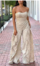 Lace Hollow Out Tube Top Two Piece Pants Set OLYF-6196