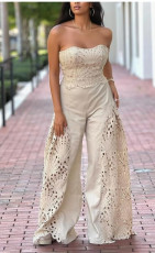 Lace Hollow Out Tube Top Two Piece Pants Set OLYF-6196