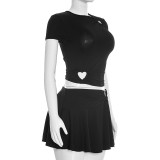 Short Sleeve Solid Color Tops Two Piece Skirts Set GSBW-Q26ST030
