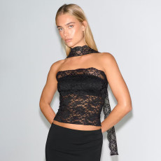 Solid Color Lace Scarf Strapless Top GSBW-Q25TP439