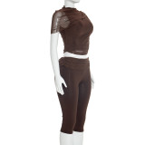 Solid Color Ruched Tops Seventh Pants Suit GDSF-J26ST024