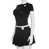 Short Sleeve Solid Color Tops Two Piece Skirts Set GSBW-Q26ST030