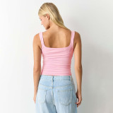 Solid Color Ruched Sleeveless Tank Tops GSBW-J26TP056