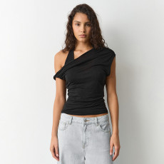 Solid Color Slash Shoulder Haterneck Tops GSBW-J26TP069