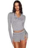 Long Sleeve Print Hooded Top Two Piece Shorts Set CH-26011