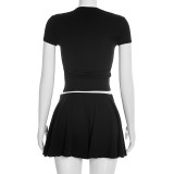 Short Sleeve Solid Color Tops Two Piece Skirts Set GSBW-Q26ST030