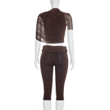 Solid Color Ruched Tops Seventh Pants Suit GDSF-J26ST024