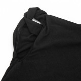 Solid Color Slash Shoulder Haterneck Tops GSBW-J26TP069