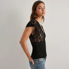 V Neck Lace Short Sleeve T Shirt GSBW-J26TP051
