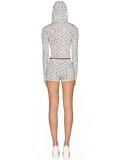 Long Sleeve Print Hooded Top Two Piece Shorts Set CH-26011