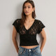V Neck Lace Short Sleeve T Shirt GSBW-J26TP051