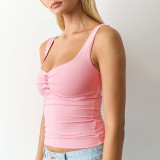 Solid Color Ruched Sleeveless Tank Tops GSBW-J26TP056