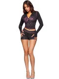 Long Sleeve Print Hooded Top Two Piece Shorts Set CH-26011