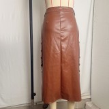 PU Leather Split Long Skirts GPBY-9996