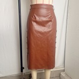 PU Leather Split Long Skirts GPBY-9996
