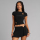 Short Sleeve Solid Color Tops Two Piece Skirts Set GSBW-Q26ST030