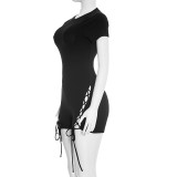 Solid Color Short Sleeve Rib Mini Dress GDSF-J26RP027