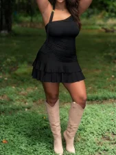 Halterneck Ruched Ruffles Mini Cake Dress OLYF-6198