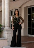 Mesh Embroidery See Through Wide Leg Jumpsuit LA-6005