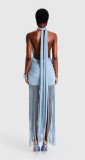 Solid Color Sleeveless Tassel Evening Dress GJMF-97729