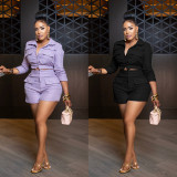 Single Breasted Shirt Shorts 2 Piece Set YNSF-8028