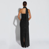 Sexy Sequin Wrap Chest Split Maxi Dress BY-7635