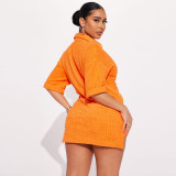Solid Color Short Sleeve Shirt Two Piece Shorts Set YNSF-8027