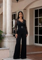 Mesh Embroidery Belt Wide Leg Jumpsuit LA-6006