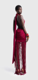 Solid Color Sleeveless Tassel Evening Dress GJMF-97729