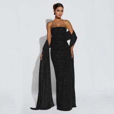 Sexy Sequin Wrap Chest Split Maxi Dress BY-7635