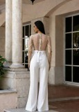 Mesh Embroidery See Through Wide Leg Jumpsuit LA-6005