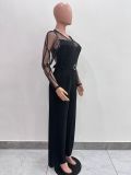 Mesh Embroidery Belt Wide Leg Jumpsuit LA-6006