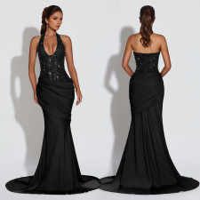 Halterneck Sequin Backless Maxi Dress BY-7642