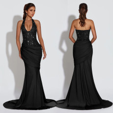 Halterneck Sequin Backless Maxi Dress BY-7642