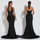Halterneck Sequin Backless Maxi Dress BY-7642